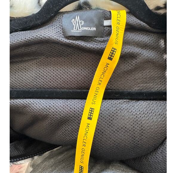 Moncler Grenoble White Heart Print Faux Fur Fuzzy Oversized Hoodie Jacket Large - Picture 8 of 16